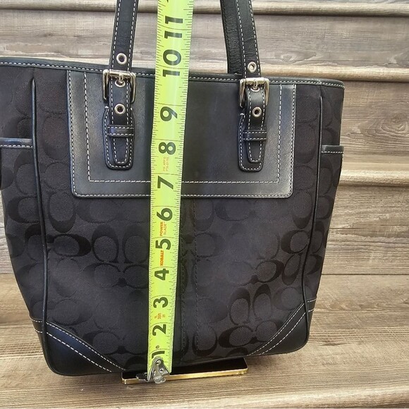 Coach Leatherware Signature Black Canvas Leather Trim Top Handle Tote Bag - Picture 10 of 11